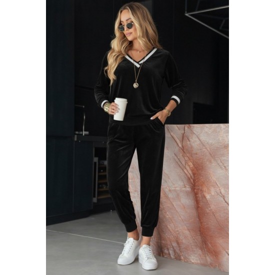 Kadın Uzun Kollu V Yaka Kadife Bluz Ve Pantolon Ikili Takım , 30781