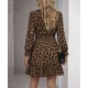 Kadın Uzun Kollu Kruvaze Yakalı Fırfırlı Belden Kuşaklı Leopar Desen Modal Elbise, 30779