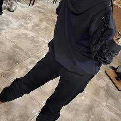 Kadın Uzun Kollu Kapşonlu Pulpayet Detay Viskon Iki Iplik Bluz Ve Pantolon Ikili Takım , 30829