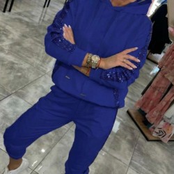 Kadın Uzun Kollu Kapşonlu Pulpayet Detay Viskon Iki Iplik Bluz Ve Pantolon Ikili Takım , 30828