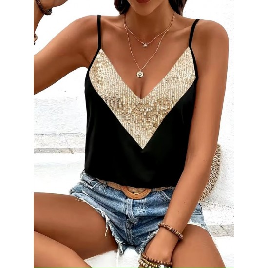 Kadın Ip Askılı V Yakalı Pulpayet Detaylı Sandy Bluz , 30825 Kadın Ip Askılı V Yakalı Pulpayet Detaylı Sandy Bluz , 30825