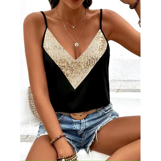 Kadın Ip Askılı V Yakalı Pulpayet Detaylı Sandy Bluz , 30825 Kadın Ip Askılı V Yakalı Pulpayet Detaylı Sandy Bluz , 30825