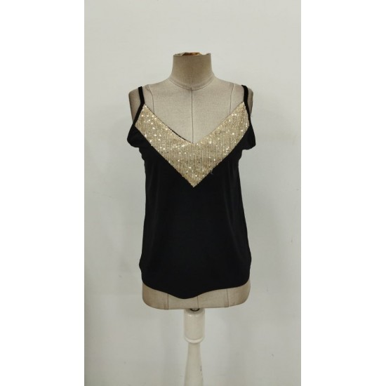 Kadın Ip Askılı V Yakalı Pulpayet Detaylı Sandy Bluz , 30825 Kadın Ip Askılı V Yakalı Pulpayet Detaylı Sandy Bluz , 30825