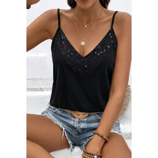 Kadın Ip Askılı V Yakalı Pulpayet Detaylı Sandy Bluz , 30823