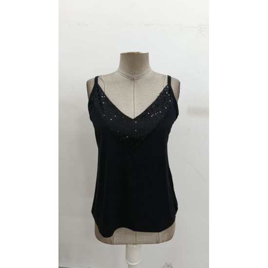 Kadın Ip Askılı V Yakalı Pulpayet Detaylı Sandy Bluz , 30823