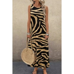 Kadın Askılı Yuvarlak Yakalı Desenli Uzun Süprem Elbise , 30822