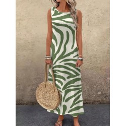 Kadın Askılı Yuvarlak Yakalı Desenli Uzun Süprem Elbise , 30821