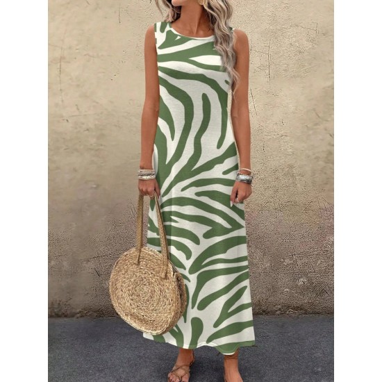 Kadın Askılı Yuvarlak Yakalı Desenli Uzun Süprem Elbise , 30821