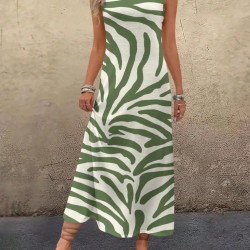 Kadın Askılı Yuvarlak Yakalı Desenli Uzun Süprem Elbise , 30821