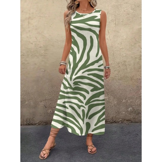 Kadın Askılı Yuvarlak Yakalı Desenli Uzun Süprem Elbise , 30821