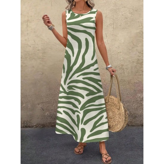 Kadın Askılı Yuvarlak Yakalı Desenli Uzun Süprem Elbise , 30821