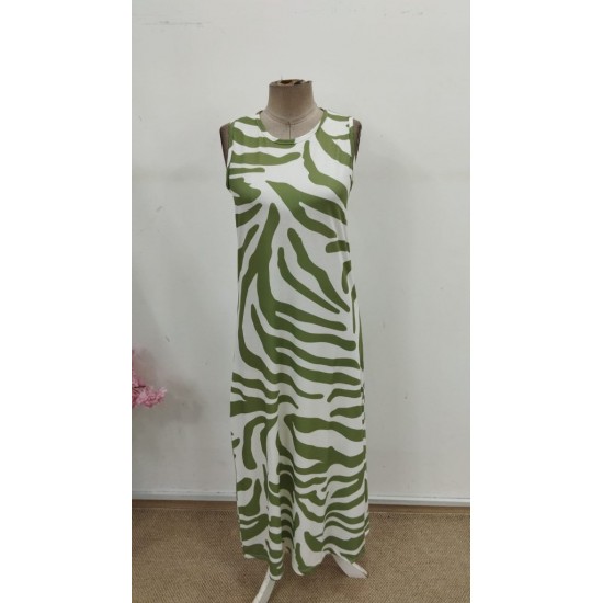 Kadın Askılı Yuvarlak Yakalı Desenli Uzun Süprem Elbise , 30821