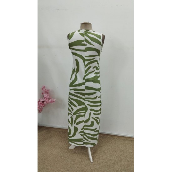 Kadın Askılı Yuvarlak Yakalı Desenli Uzun Süprem Elbise , 30821