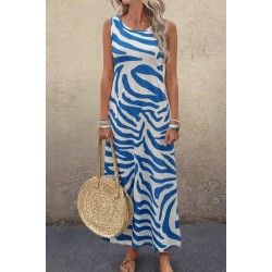 Kadın Askılı Yuvarlak Yakalı Desenli Uzun Süprem Elbise , 30820