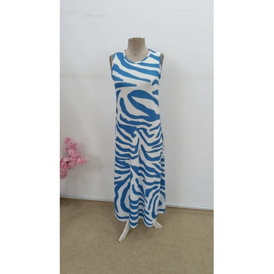 Kadın Askılı Yuvarlak Yakalı Desenli Uzun Süprem Elbise , 30820