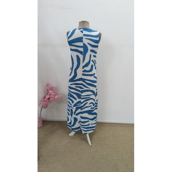 Kadın Askılı Yuvarlak Yakalı Desenli Uzun Süprem Elbise , 30820