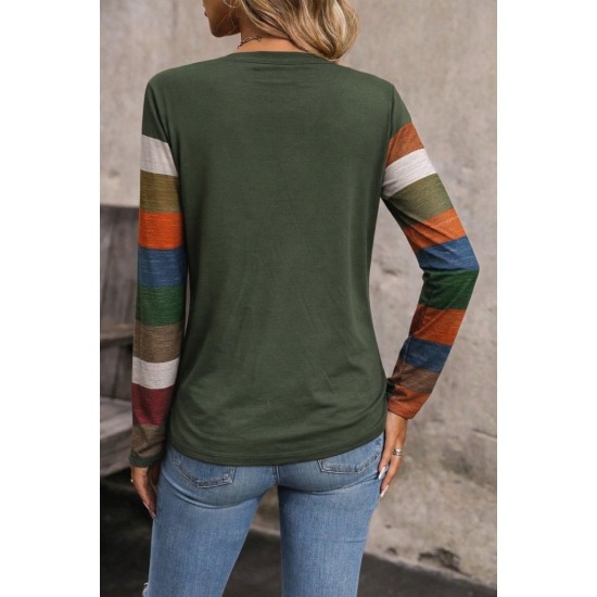 Kadın Uzun Kollu V Yakalı Cepli çok Renkli Viskon Bluz , 30819