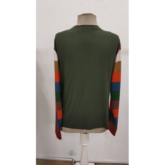 Kadın Uzun Kollu V Yakalı Cepli çok Renkli Viskon Bluz , 30819