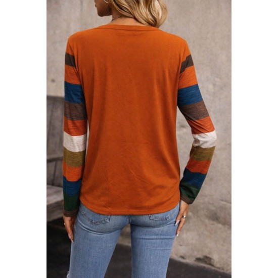 Kadın Uzun Kollu V Yakalı Cepli çok Renkli Viskon Bluz , 30818