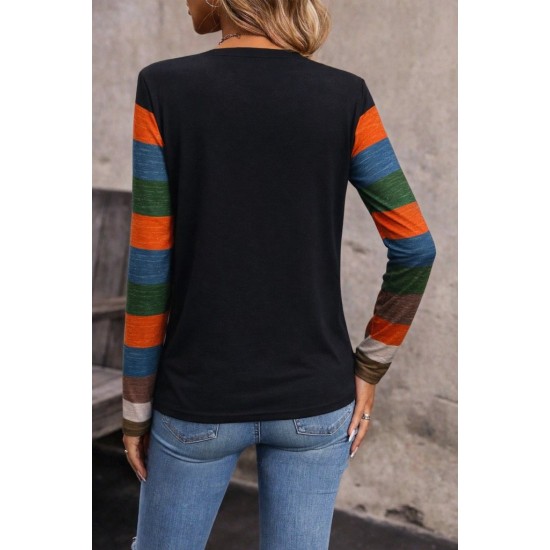 Kadın Uzun Kollu V Yakalı Cepli çok Renkli Viskon Bluz , 30817