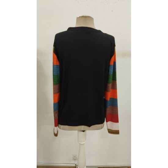 Kadın Uzun Kollu V Yakalı Cepli çok Renkli Viskon Bluz , 30817