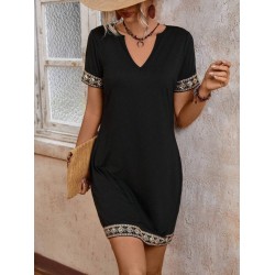 Kadın Kısa Kollu V Yakalı Mini Krep Elbise , 30833