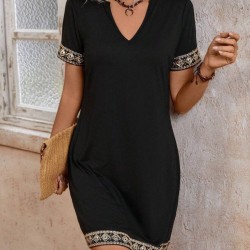 Kadın Kısa Kollu V Yakalı Mini Krep Elbise , 30833 Kadın Kısa Kollu V Yakalı Mini Krep Elbise , 30833