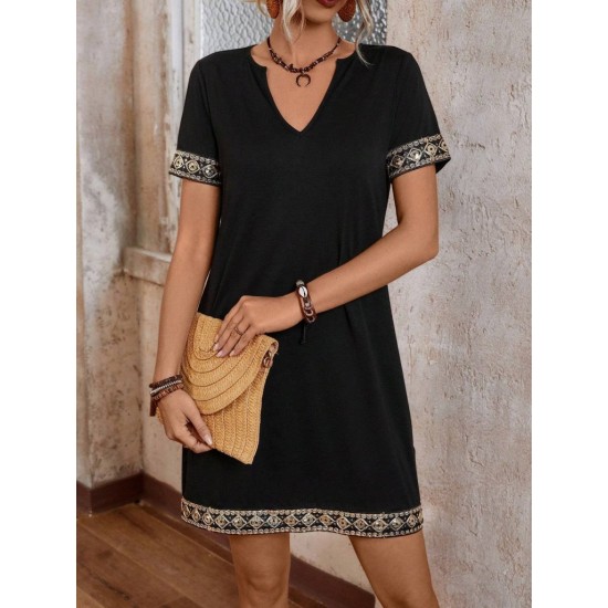 Kadın Kısa Kollu V Yakalı Mini Krep Elbise , 30833 Kadın Kısa Kollu V Yakalı Mini Krep Elbise , 30833