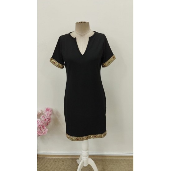 Kadın Kısa Kollu V Yakalı Mini Krep Elbise , 30833 Kadın Kısa Kollu V Yakalı Mini Krep Elbise , 30833