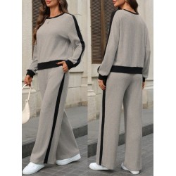 Kadın Uzun Kollu Bisiklet Yaka şardonlu Kaşkorse Bluz Ve Pantolon Ikili Takım , 30719