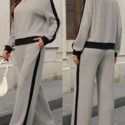 Kadın Uzun Kollu Bisiklet Yaka şardonlu Kaşkorse Bluz Ve Pantolon Ikili Takım , 30719 Kadın Uzun Kollu Bisiklet Yaka şardonlu Kaşkorse Bluz Ve Pantolon Ikili Takım , 30719