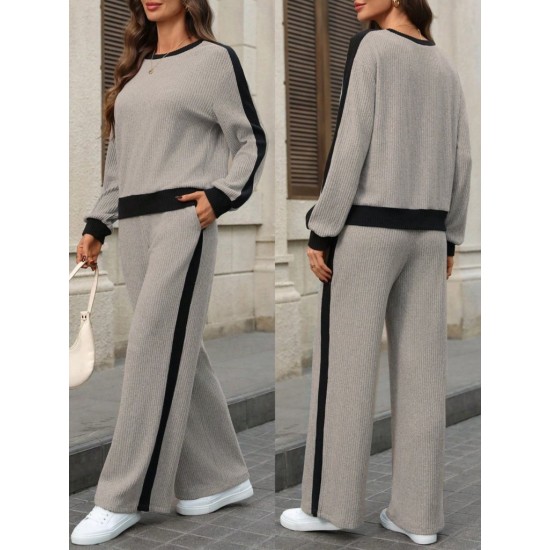 Kadın Uzun Kollu Bisiklet Yaka şardonlu Kaşkorse Bluz Ve Pantolon Ikili Takım , 30719