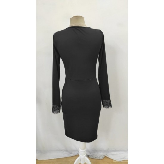 Kadın Uzun Kollu Bisiklet Yaka önden Dantel Ve Yırtmaç Detaylı Dalgıç Elbise , 30869