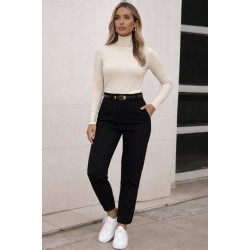 Kadın Yüksek Bel Kemersiz Ithal Krep Pantolon , 30868