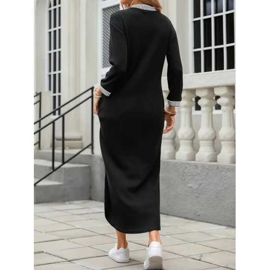 Kadın Uzun Kollu V Yakalı Yanlardan Yırtmaçlı Uzun Viskon Iki Iplik Elbise, 30866 Kadın Uzun Kollu V Yakalı Yanlardan Yırtmaçlı Uzun Viskon Iki Iplik Elbise, 30866