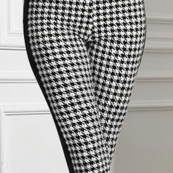 Kadın Yüksek Bel Kaz Ayağı Desenli Yanları şeritli Dalgıç Pantolon , 30864