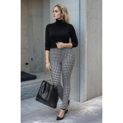 Kadın Yüksek Bel Kaz Ayağı Desenli Yanları şeritli Dalgıç Pantolon , 30864