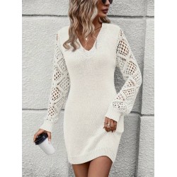 Kadın Uzun Kollu V Yakalı Mini Triko Elbise, 30863 Kadın Uzun Kollu V Yakalı Mini Triko Elbise, 30863