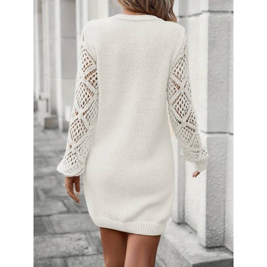 Kadın Uzun Kollu V Yakalı Mini Triko Elbise, 30863