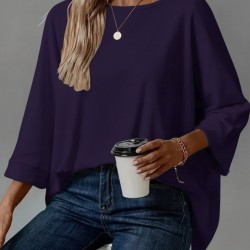 Kadın Truvakar Kollu Bisiklet Yaka Viskon Bluz , 30861