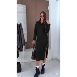 Kadın Uzun Kollu Yakalı Yandan Yırtmaçlı Midi Modal Elbise , 30858 Kadın Uzun Kollu Yakalı Yandan Yırtmaçlı Midi Modal Elbise , 30858