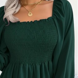 Kadın Uzun Kollu Geometrik Yakalı Gipe Detaylı Krep Bluz , 30854