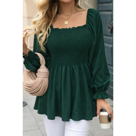 Kadın Uzun Kollu Geometrik Yakalı Gipe Detaylı Krep Bluz , 30854