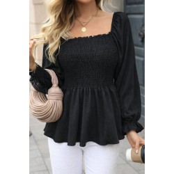 Kadın Uzun Kollu Geometrik Yakalı Gipe Detaylı Krep Bluz , 30853