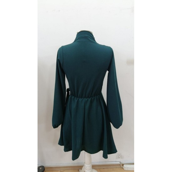 Kadın Uzun Kollu Hakim V Yakalı Yandan Toka Detaylı Ithal Mini Krep Elbise , 30852