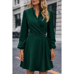 Kadın Uzun Kollu Hakim V Yakalı Yandan Toka Detaylı Ithal Mini Krep Elbise , 30852