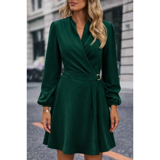 Kadın Uzun Kollu Hakim V Yakalı Yandan Toka Detaylı Ithal Mini Krep Elbise , 30852