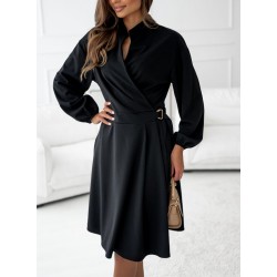 Kadın Uzun Kollu Hakim V Yakalı Yandan Toka Detaylı Ithal Mini Krep Elbise , 30851 Kadın Uzun Kollu Hakim V Yakalı Yandan Toka Detaylı Ithal Mini Krep Elbise , 30851