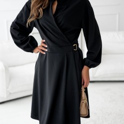 Kadın Uzun Kollu Hakim V Yakalı Yandan Toka Detaylı Ithal Mini Krep Elbise , 30851