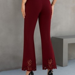 Kadın Yüksek Bel Paçaya Doğru Genişleyen Lazer çiçek Kesim Detaylı Ithal Krep Pantolon , 30848